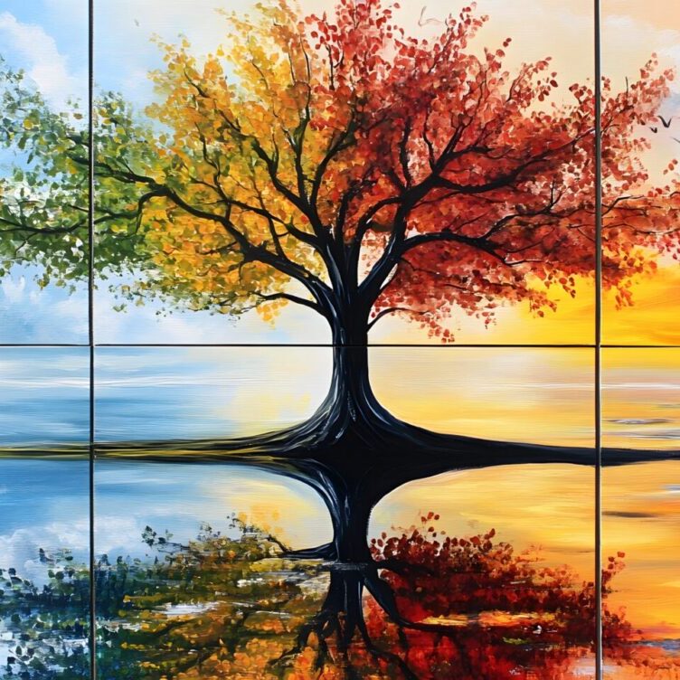 single-tree-reflecting-four-seasons